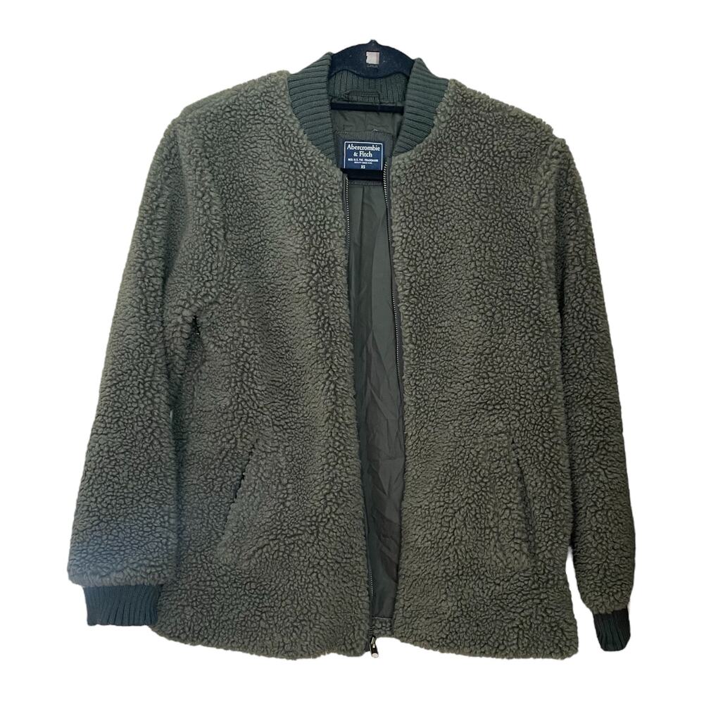 Abercrombie & Fitch Womens XS Sherpa Bomber Jacket Olive Green Zip Front